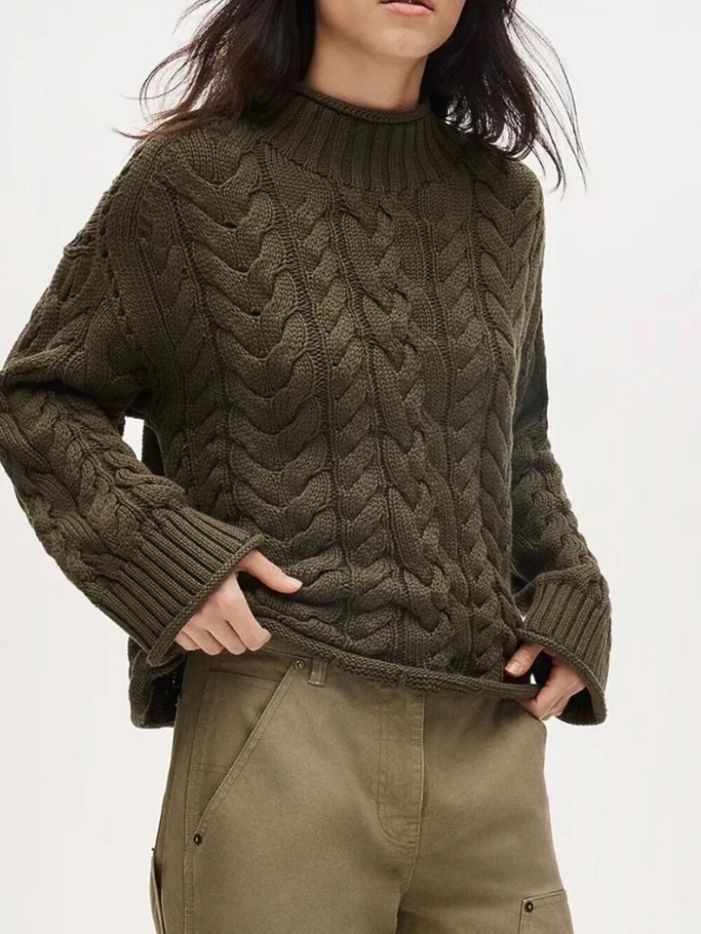 J.Crew Rollneck Cable Crew Sweater Size M Olive